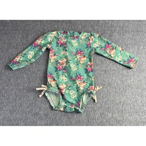 Rufflebutts Baby Girl Size 18-24 month One Piece Blue And Pink Floral Swimsuit